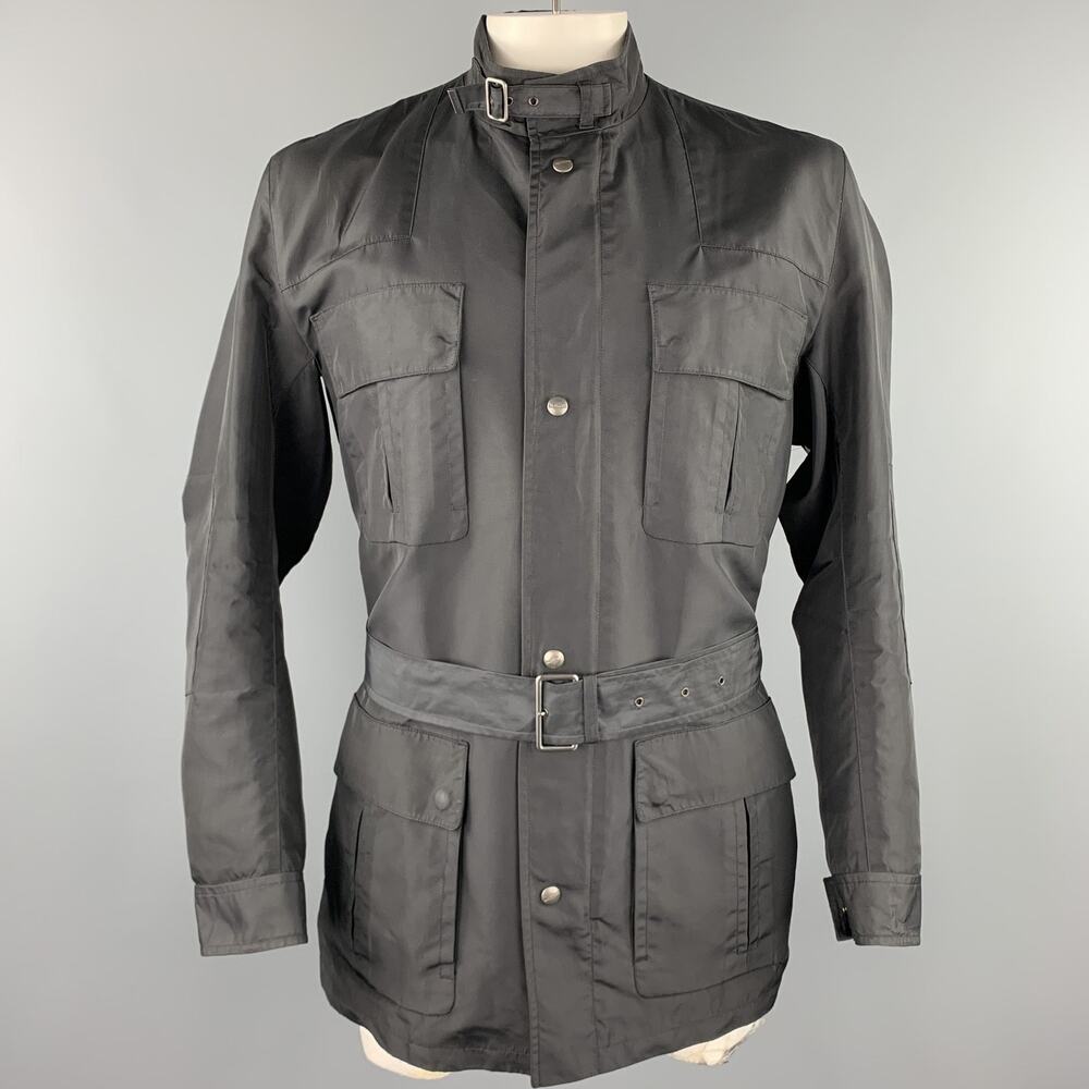 JIL SANDER Size 44 Black Poliammide Zip & Snaps Belted Jacket
